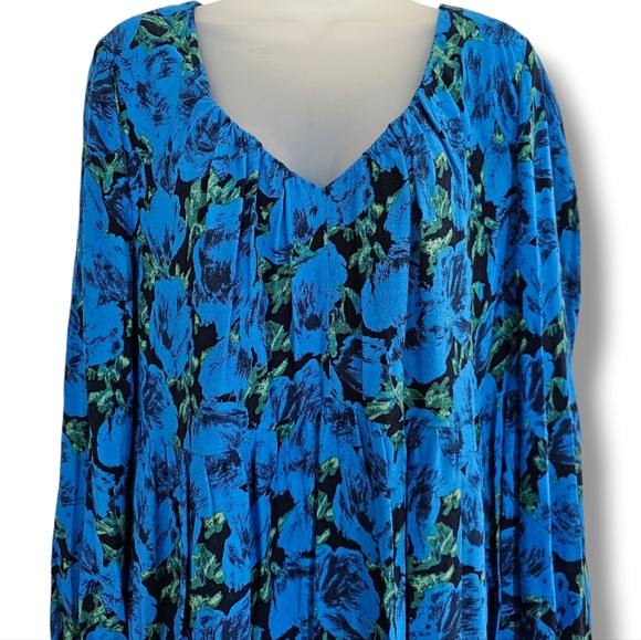 Primark Floral Swing Dress Plus Size 16 Blue Black Babydoll Over Print - Picture 4 of 11